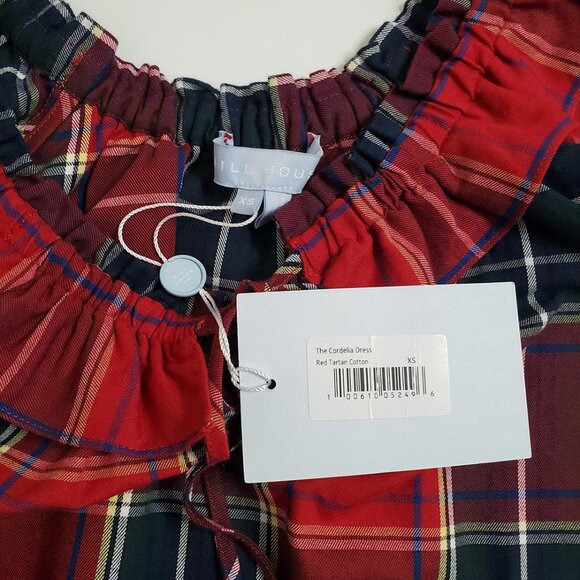Hill House Womens Cordelia Mini Nap Dress XS Red Tartan Plaid Cotton Ruffles - Picture 7 of 11